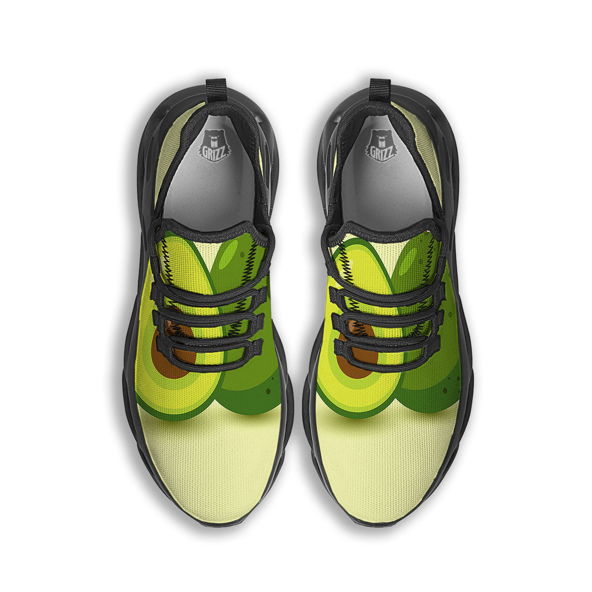 Avocado Green Print Black Running Shoes-grizzshop
