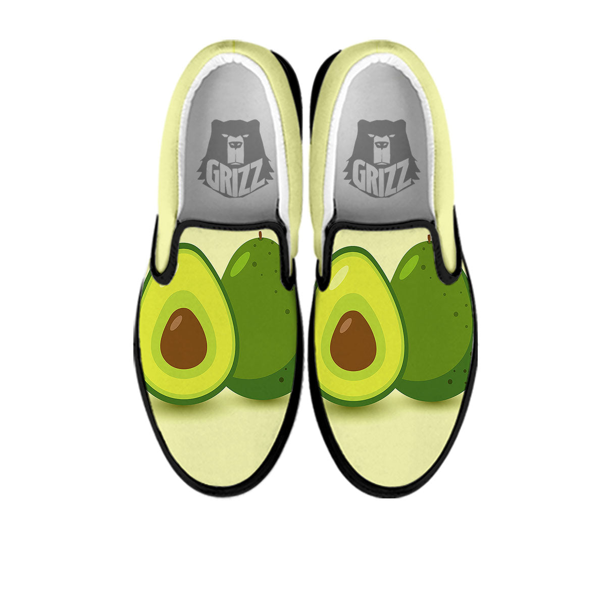 Avocado Green Print Black Slip On Shoes-grizzshop