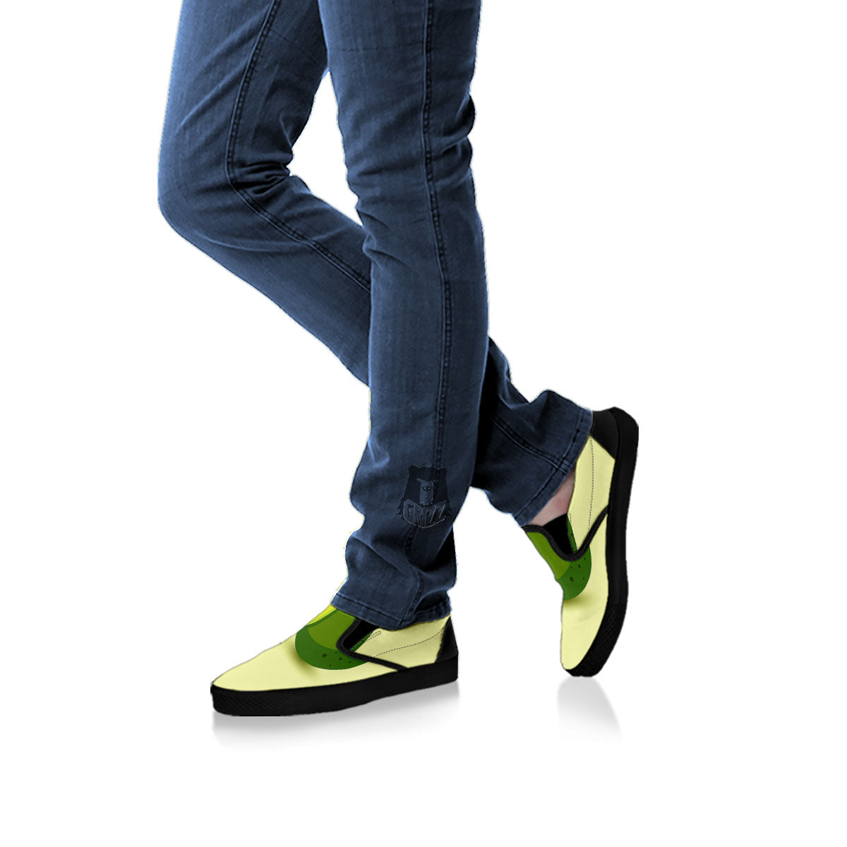 Avocado Green Print Black Slip On Shoes-grizzshop