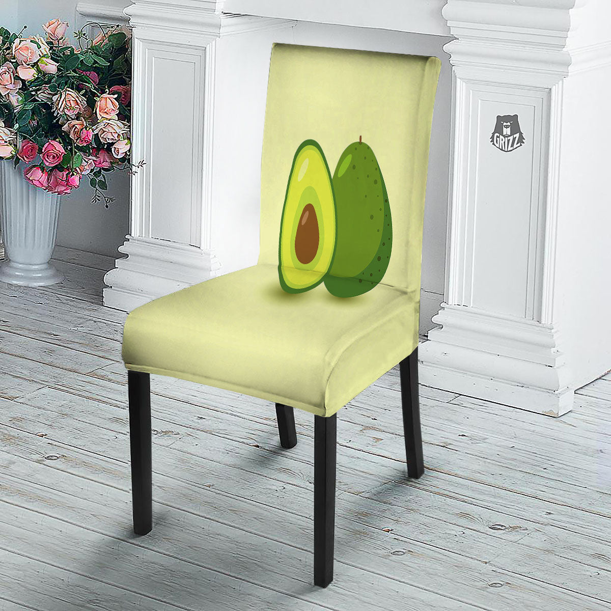 Avocado Green Print Dining Chair Slipcover-grizzshop
