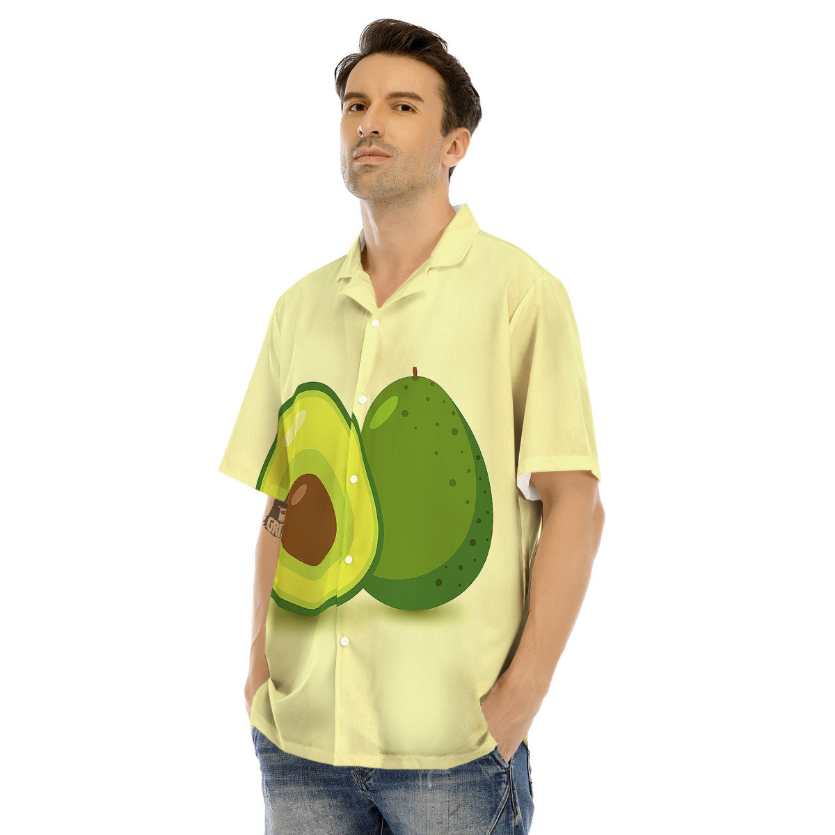 Avocado Green Print Men's Hawaiian Shirt-grizzshop