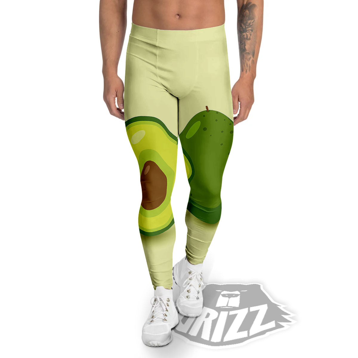 Avocado Green Print Men's Leggings-grizzshop