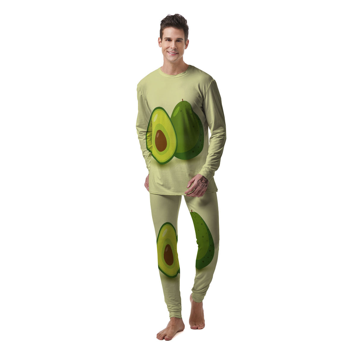 Avocado Green Print Men's Pajamas-grizzshop