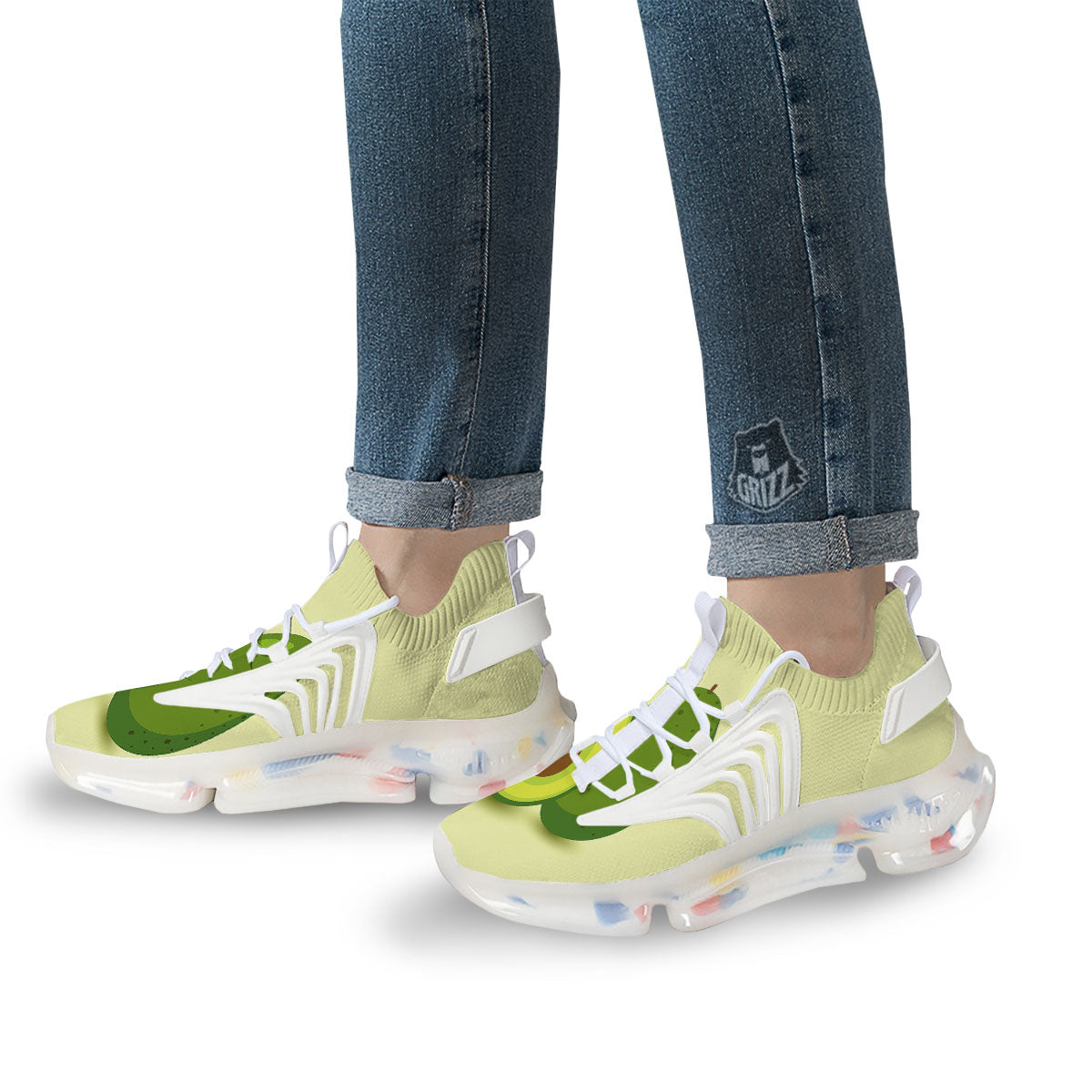 Avocado Green Print White Gym Shoes-grizzshop