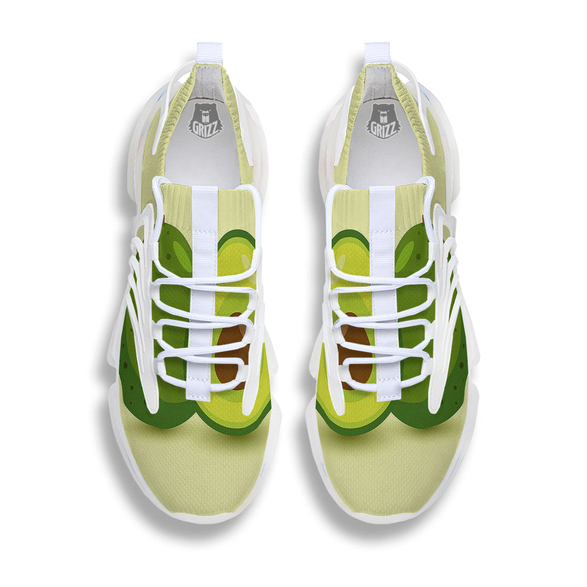 Avocado Green Print White Gym Shoes-grizzshop