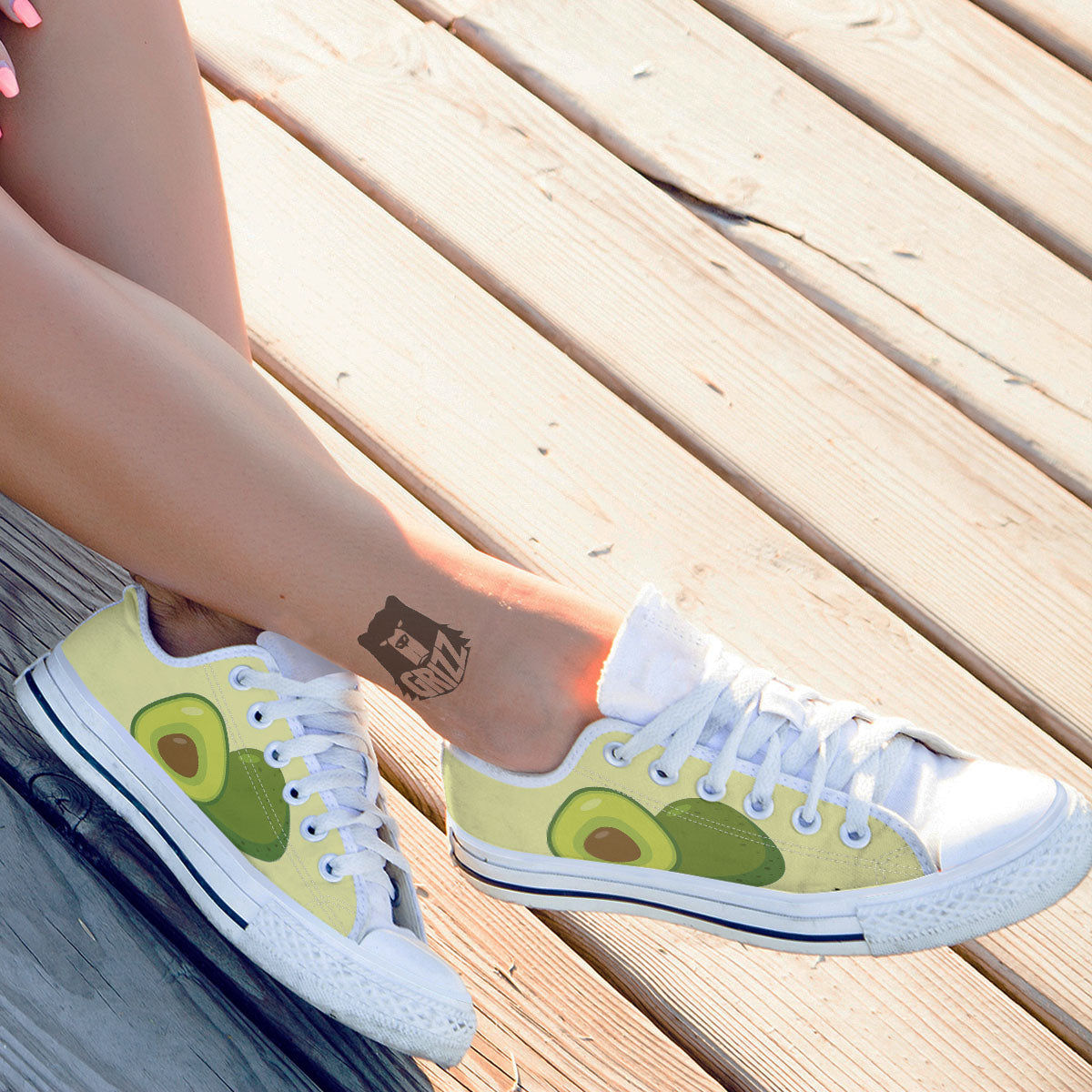 Avocado Green Print White Low Top Shoes-grizzshop
