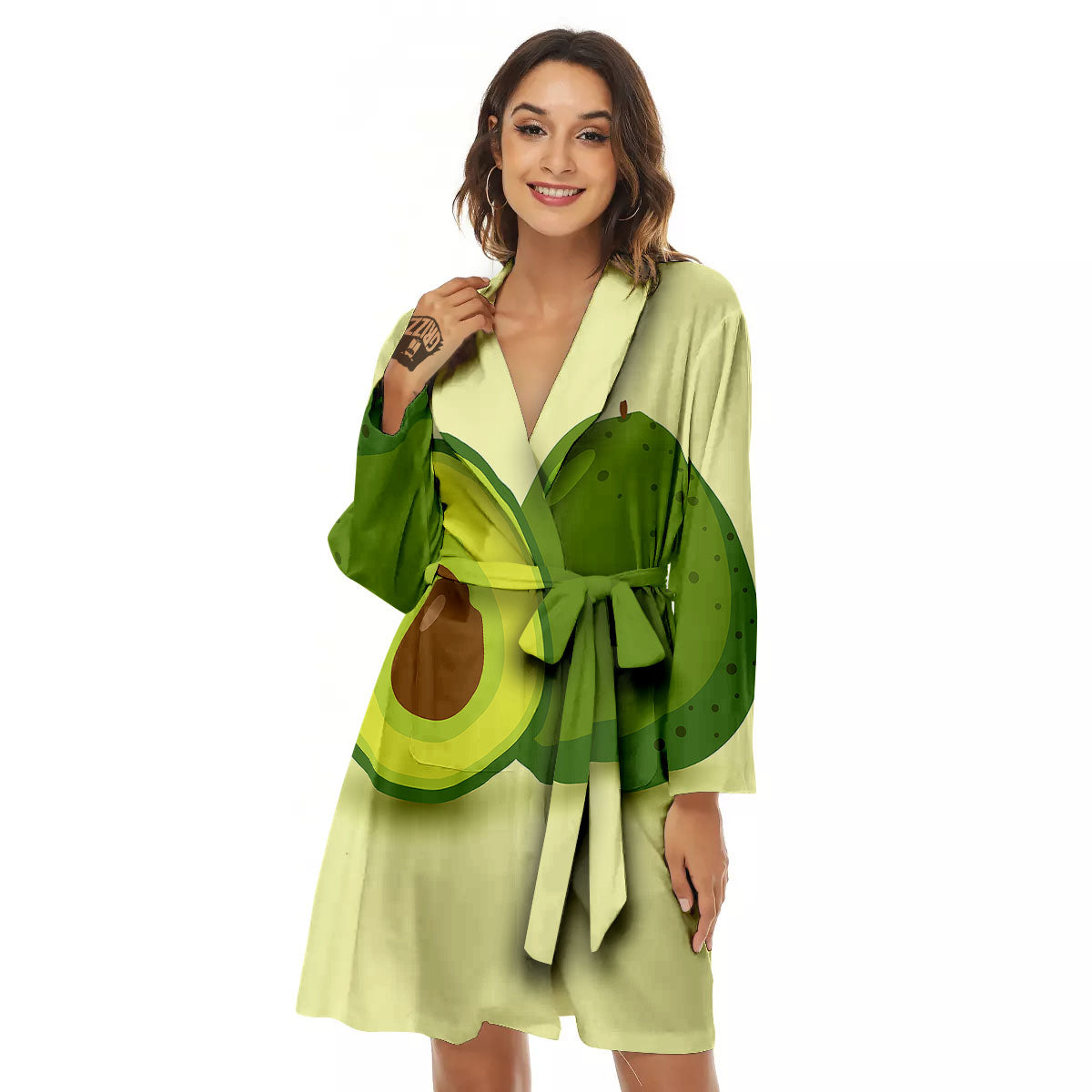 Avocado Green Print Women's Robe-grizzshop