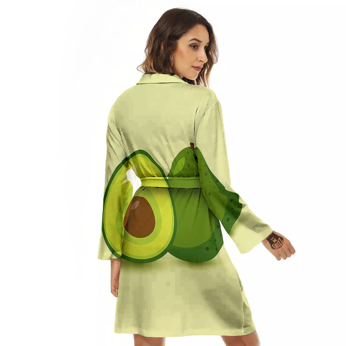 Avocado Green Print Women's Robe-grizzshop