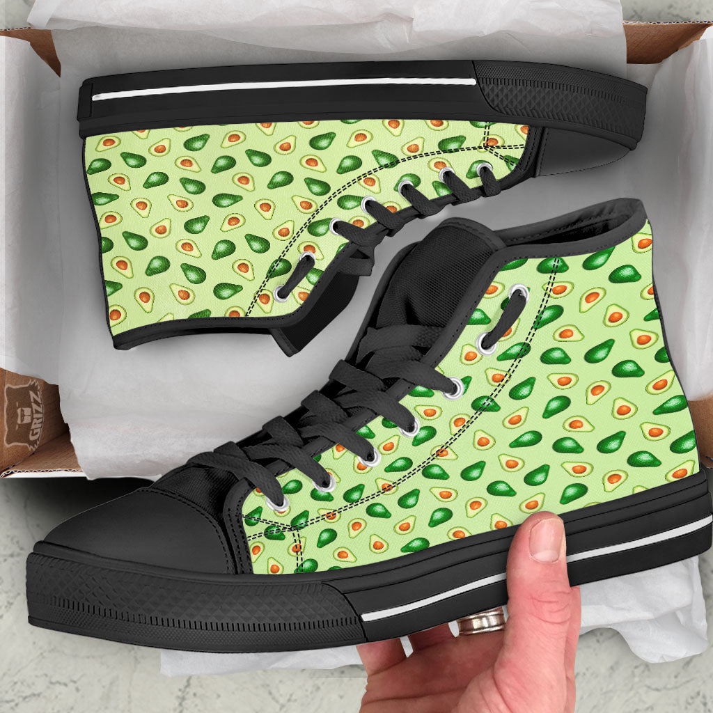 Avocado Half Cut Print Black High Top Shoes-grizzshop