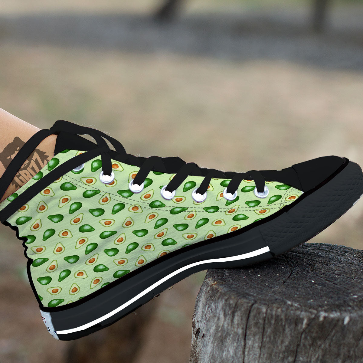 Avocado Half Cut Print Black High Top Shoes-grizzshop