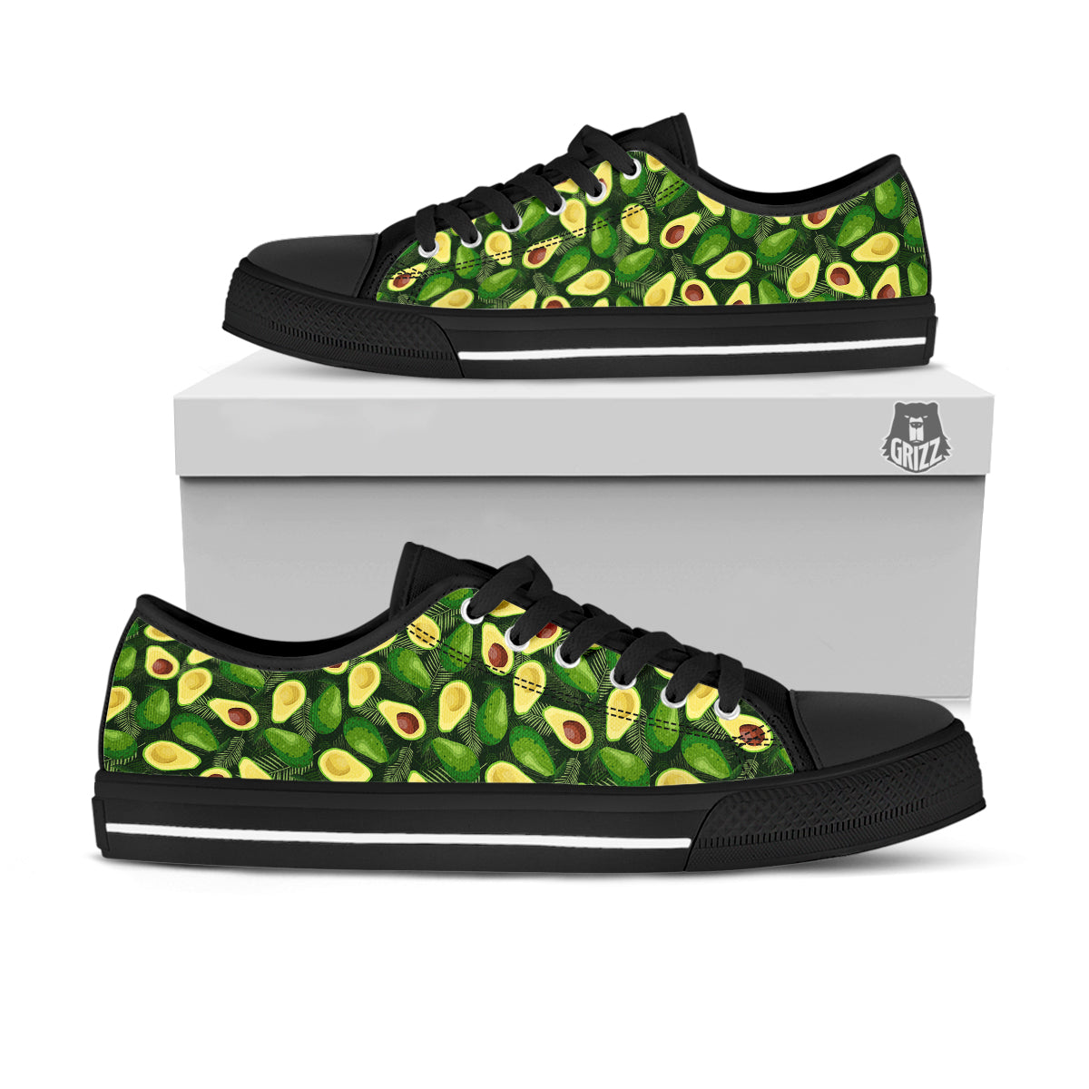 Avocado Half Cut Print Pattern Black Low Top Shoes-grizzshop