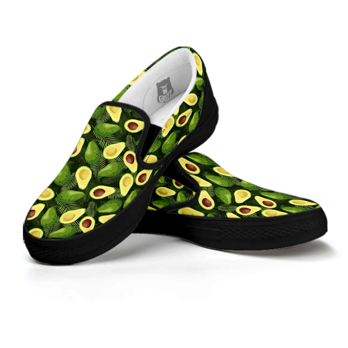 Avocado Half Cut Print Pattern Black Slip On Shoes-grizzshop
