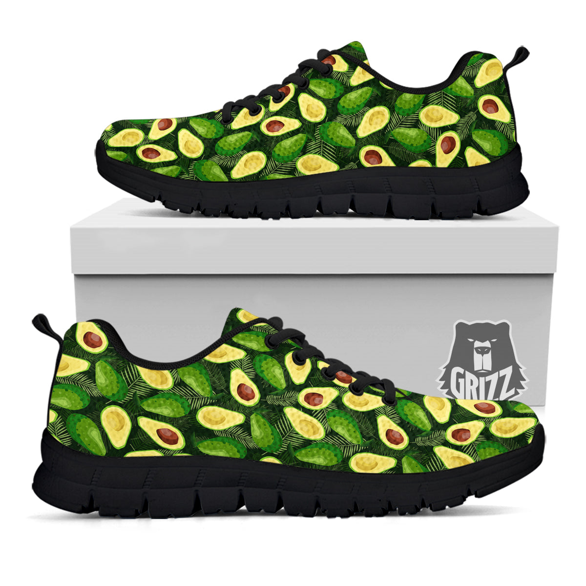 Avocado Half Cut Print Pattern Black Sneaker-grizzshop