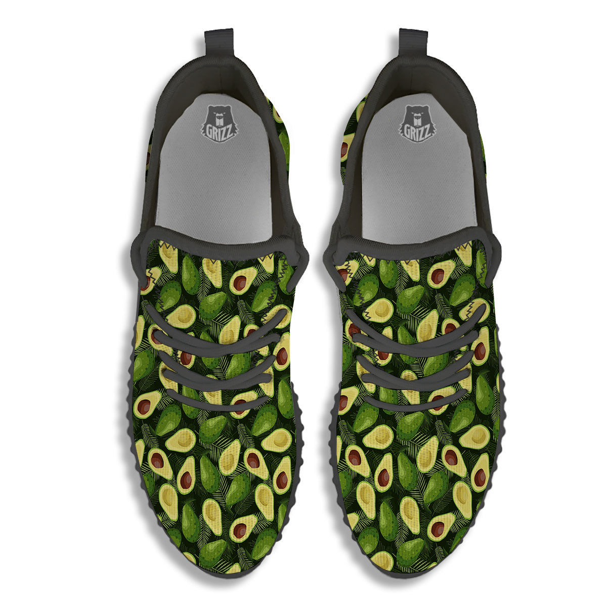 Avocado Half Cut Print Pattern Black Walking Shoes-grizzshop