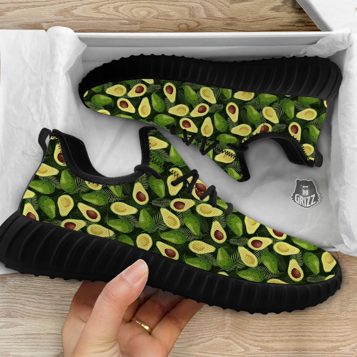 Avocado Half Cut Print Pattern Black Walking Shoes-grizzshop