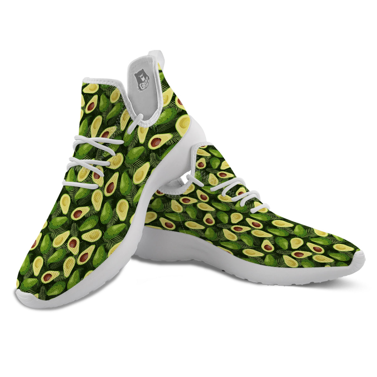 Avocado Half Cut Print Pattern White Athletic Shoes-grizzshop