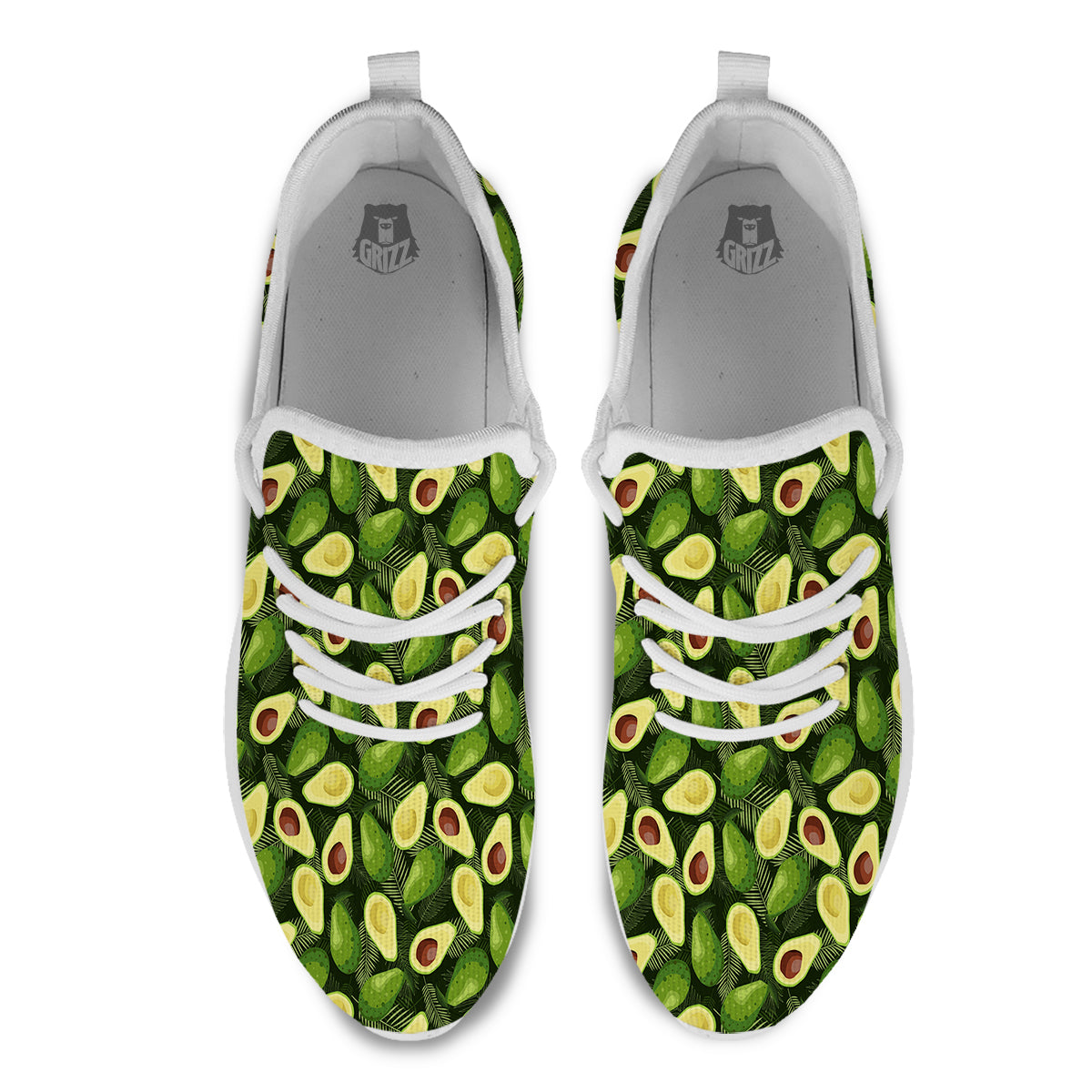 Avocado Half Cut Print Pattern White Athletic Shoes-grizzshop