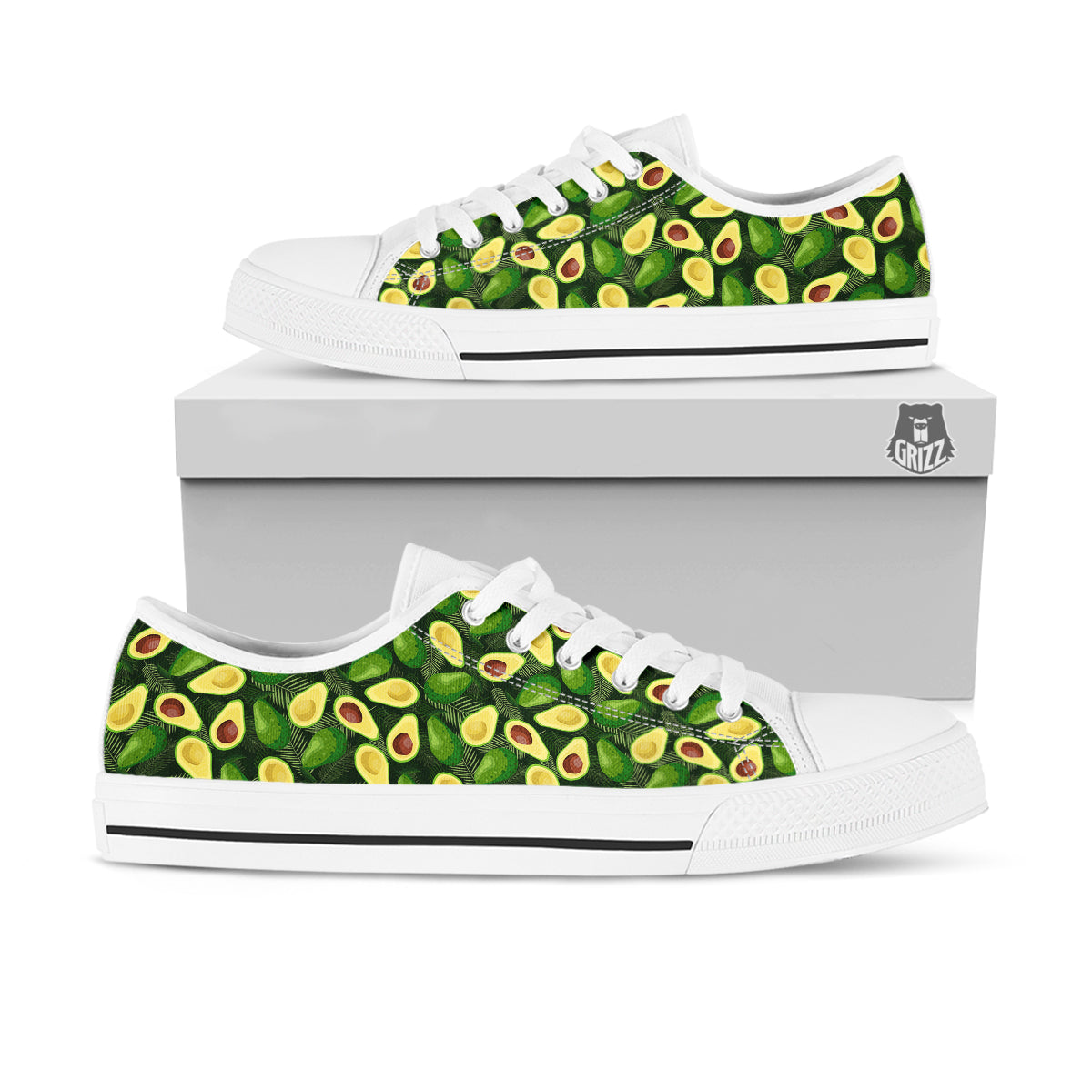 Avocado Half Cut Print Pattern White Low Top Shoes-grizzshop