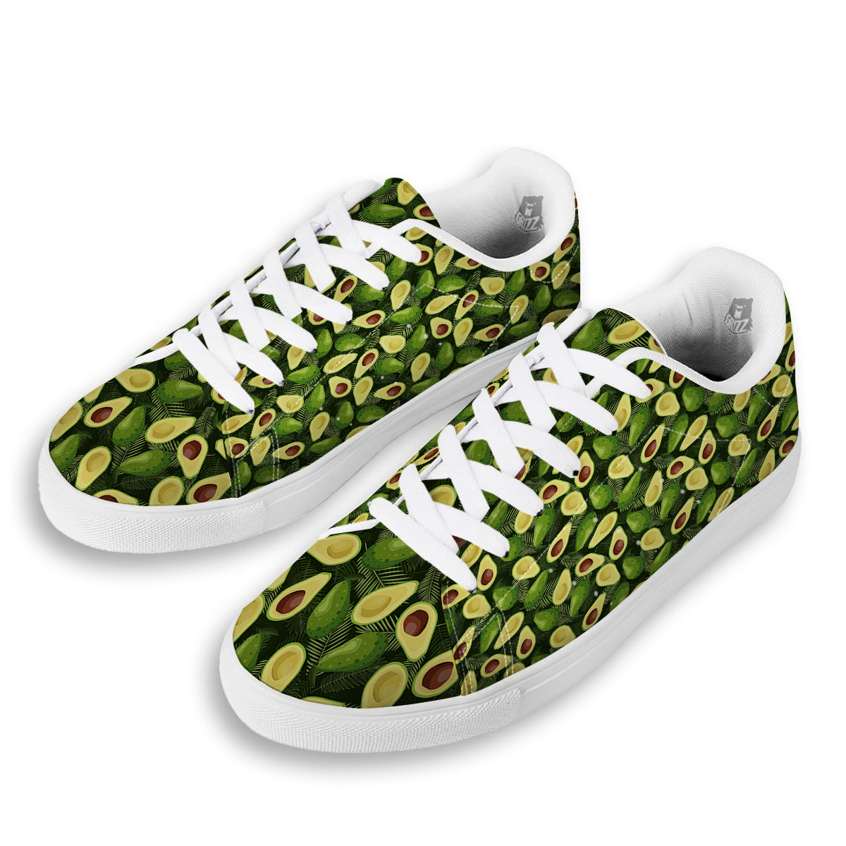 Avocado Half Cut Print Pattern White Low Top Sneakers-grizzshop