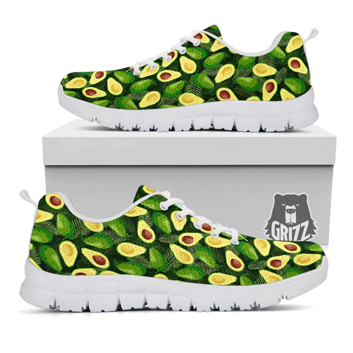 Avocado Half Cut Print Pattern White Sneaker-grizzshop