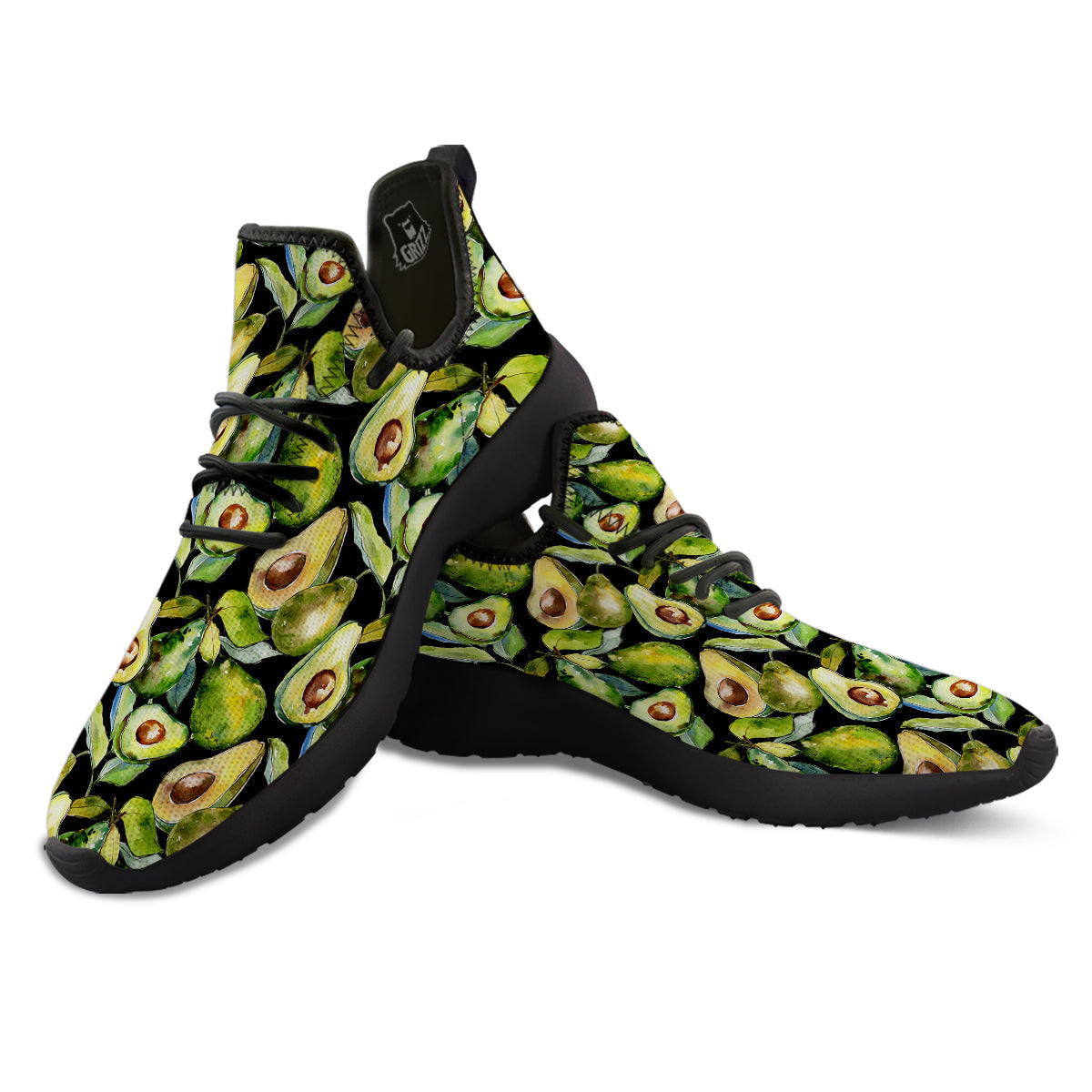 Avocado Watercolor Print Pattern Black Athletic Shoes-grizzshop