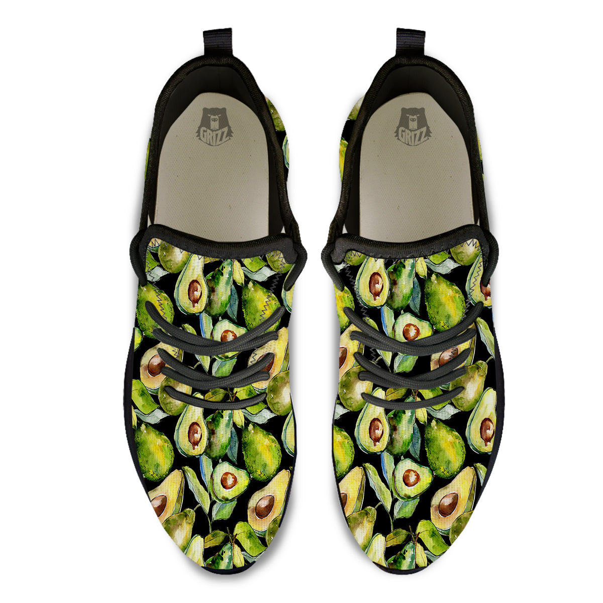 Avocado Watercolor Print Pattern Black Athletic Shoes-grizzshop