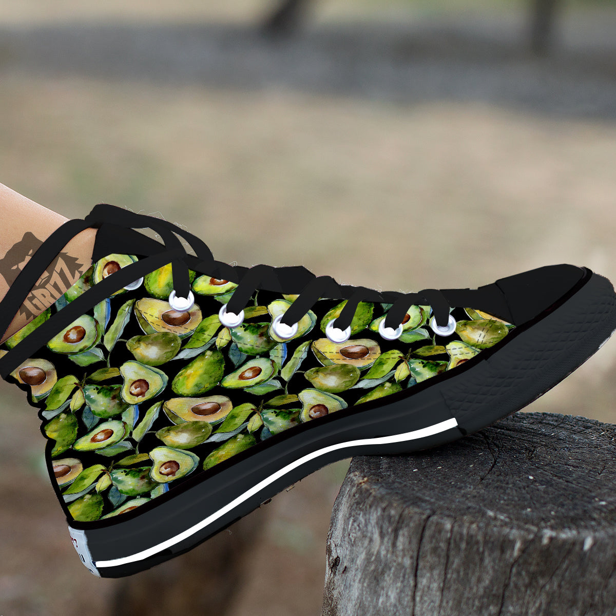Avocado Watercolor Print Pattern Black High Top Shoes-grizzshop