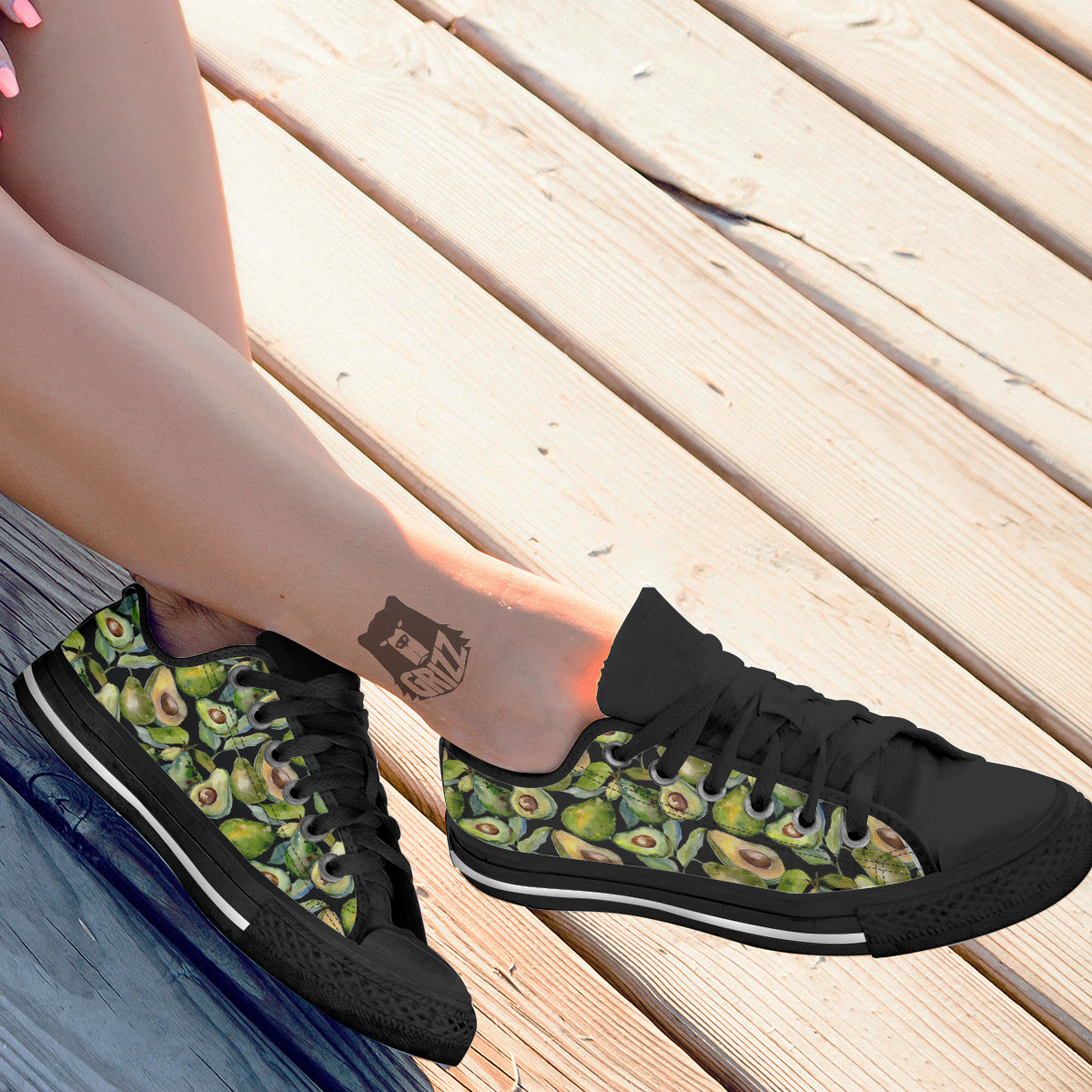 Avocado Watercolor Print Pattern Black Low Top Shoes-grizzshop