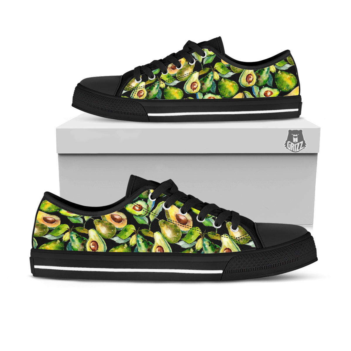 Avocado Watercolor Print Pattern Black Low Top Shoes-grizzshop