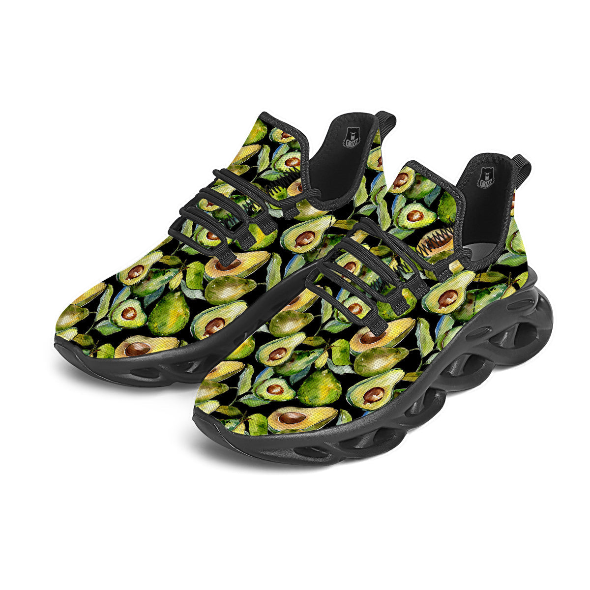 Avocado Watercolor Print Pattern Black Running Shoes-grizzshop