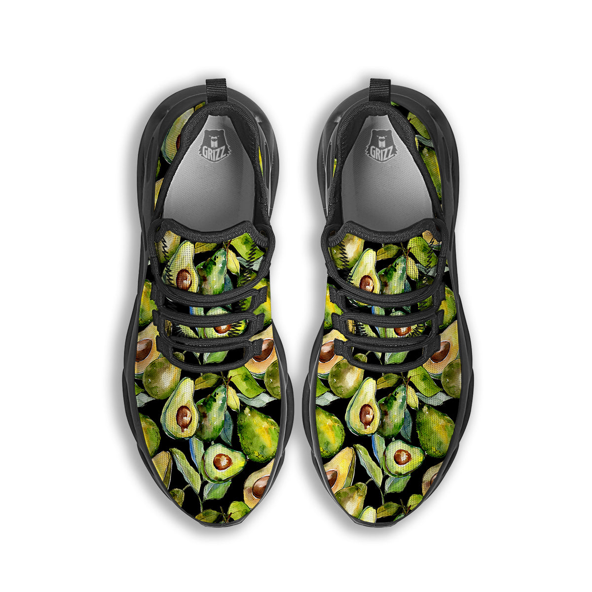 Avocado Watercolor Print Pattern Black Running Shoes-grizzshop