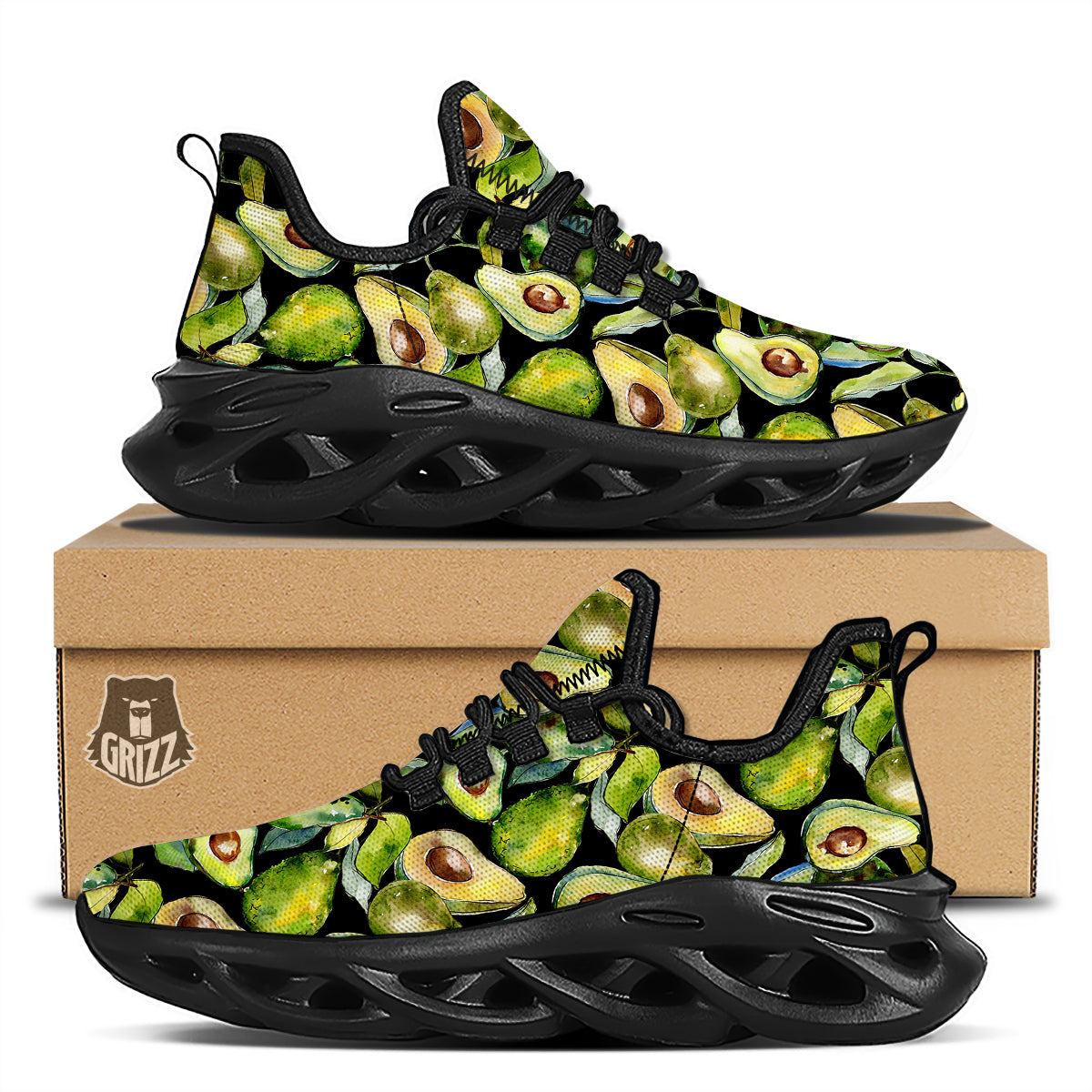 Avocado Watercolor Print Pattern Black Running Shoes-grizzshop