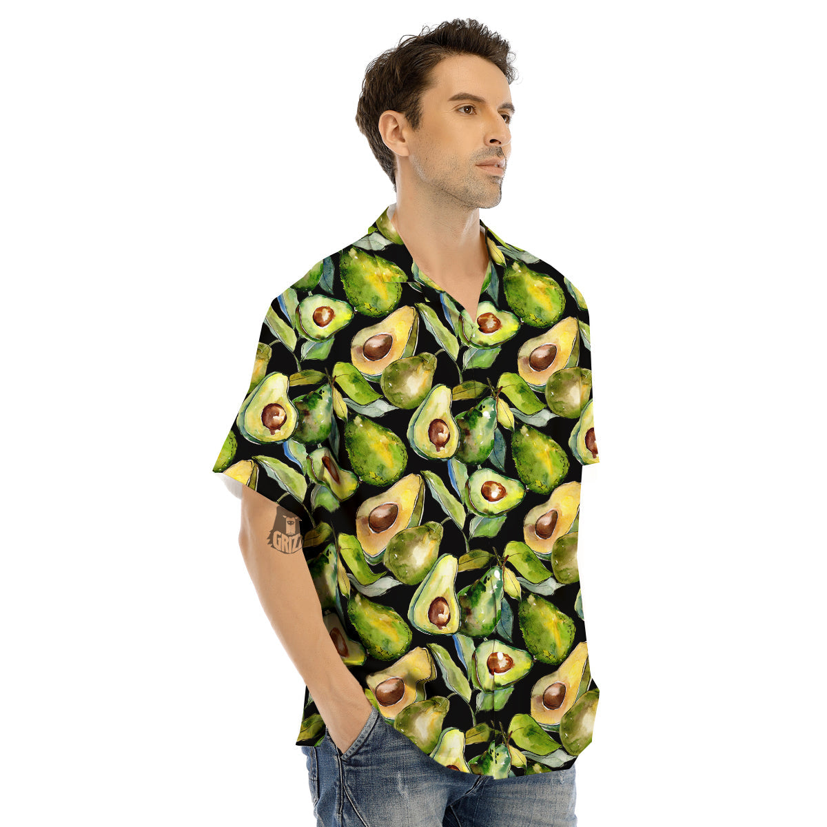 Avocado Watercolor Print Pattern Men's Hawaiian Shirt-grizzshop