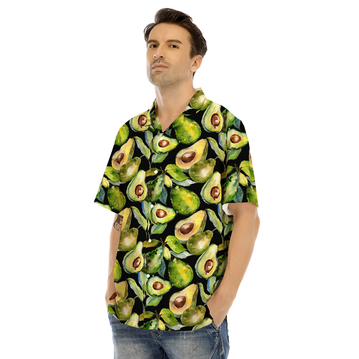 Avocado Watercolor Print Pattern Men's Hawaiian Shirt-grizzshop