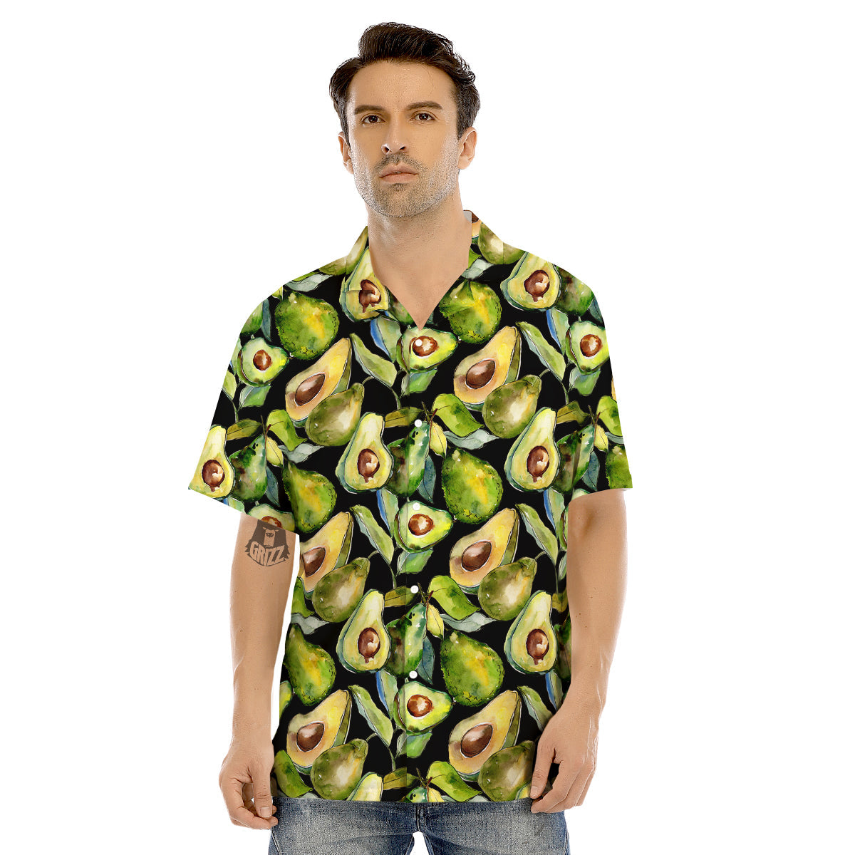 Avocado Watercolor Print Pattern Men's Hawaiian Shirt-grizzshop