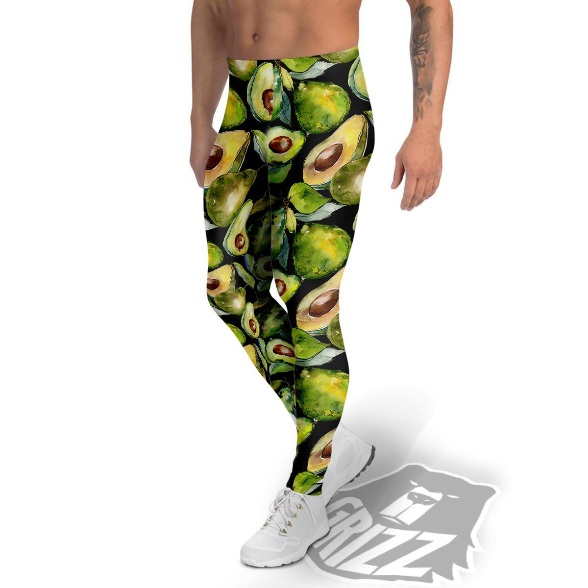 Avocado Watercolor Print Pattern Men's Leggings-grizzshop