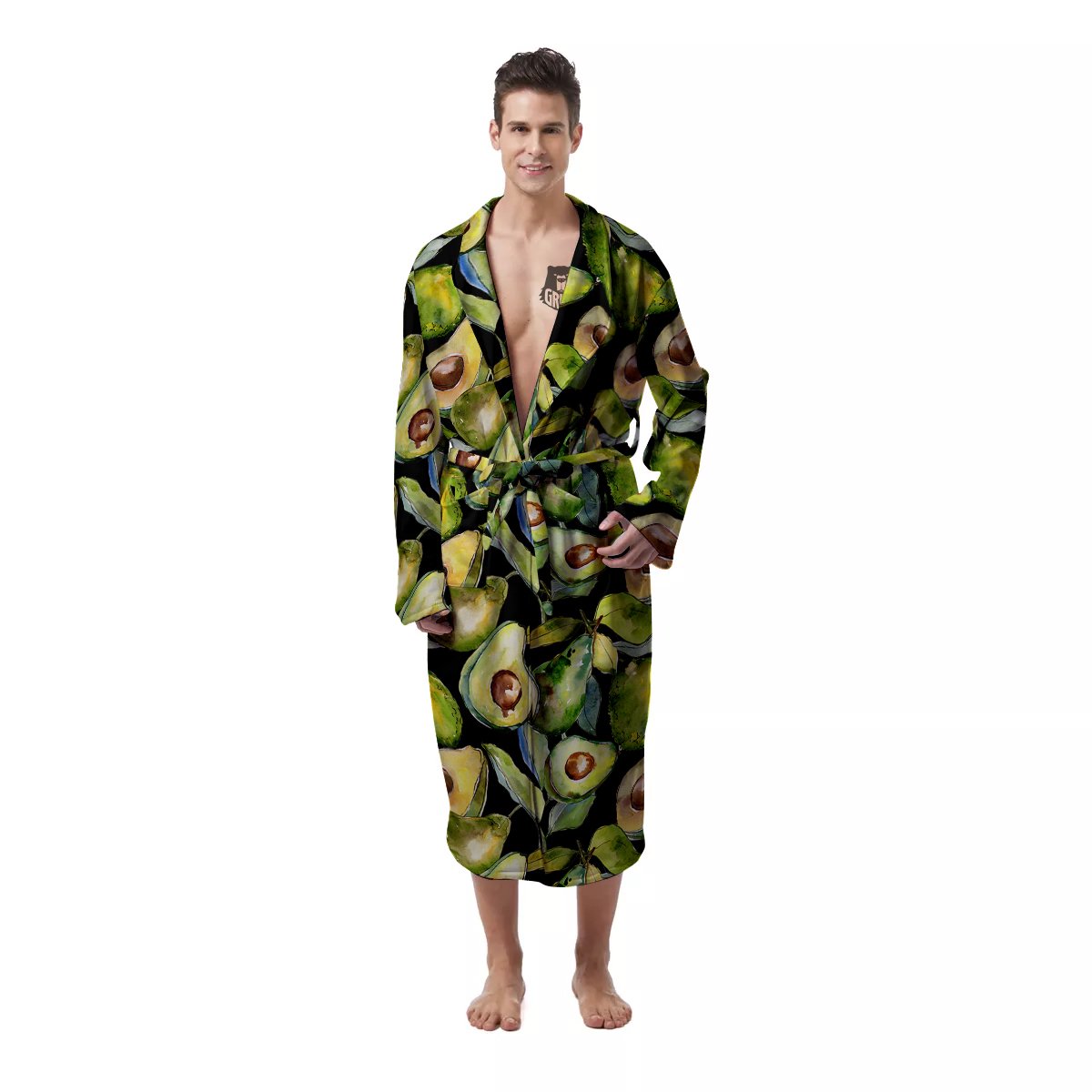 Avocado Watercolor Print Pattern Men's Robe-grizzshop