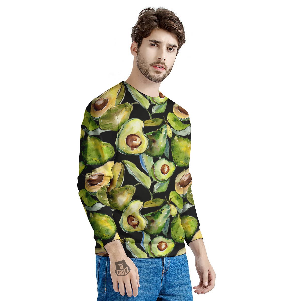 Avocado Watercolor Print Pattern Men's Sweatshirt-grizzshop