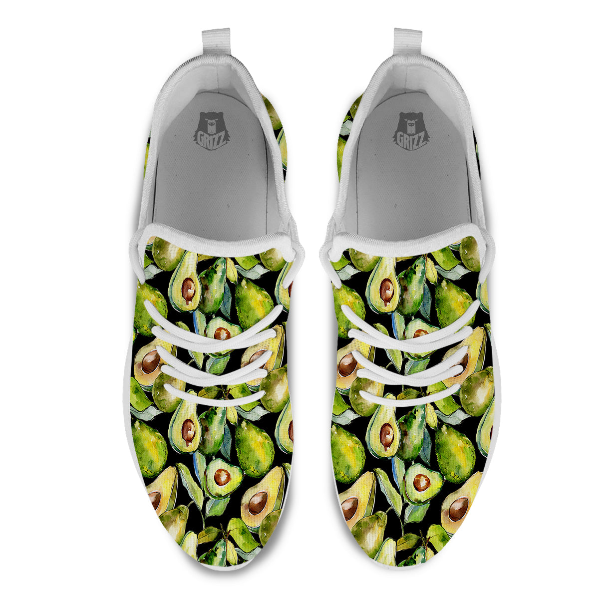 Avocado Watercolor Print Pattern White Athletic Shoes-grizzshop