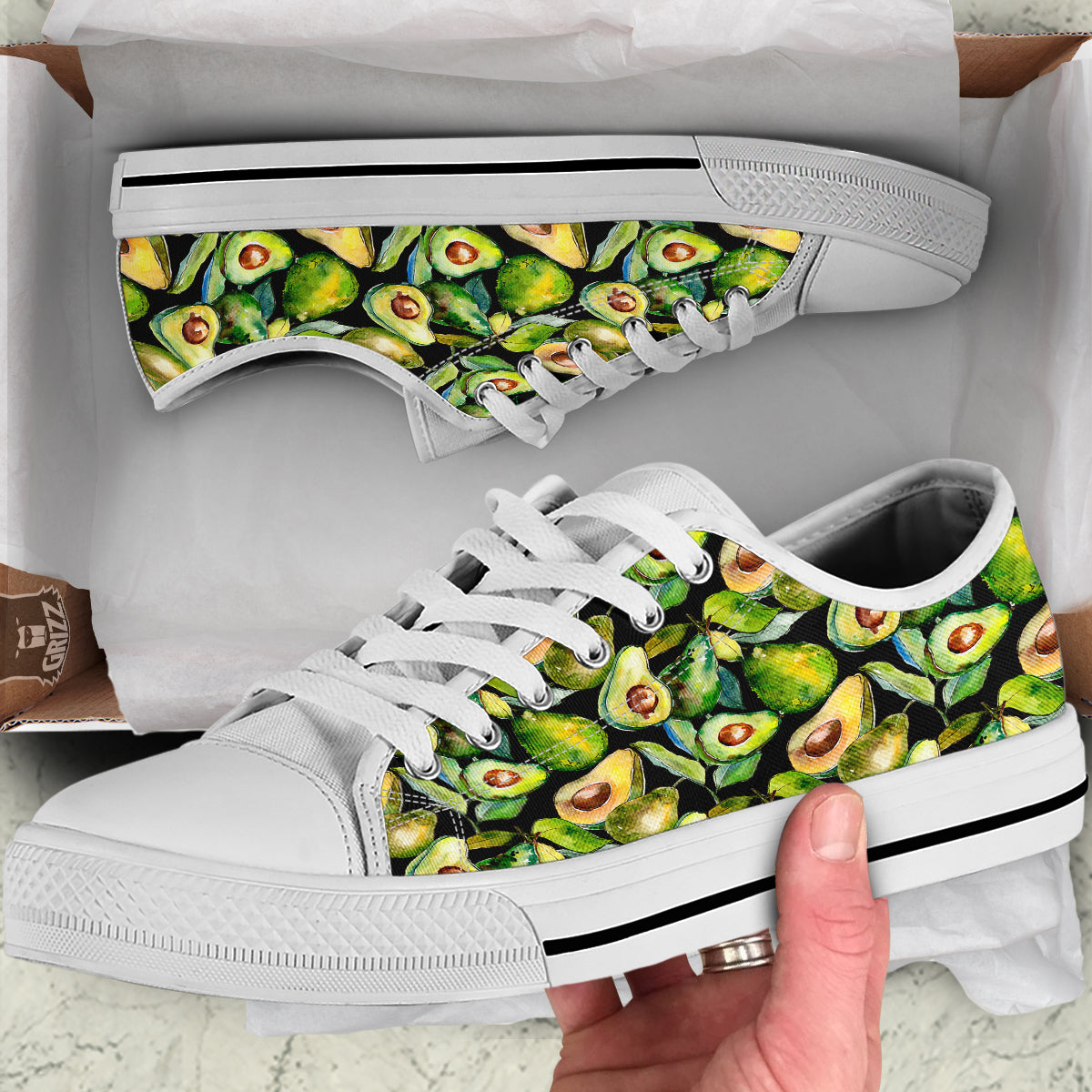 Avocado Watercolor Print Pattern White Low Top Shoes-grizzshop
