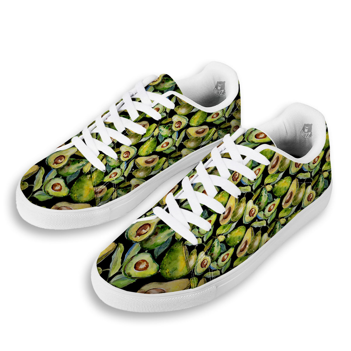 Avocado Watercolor Print Pattern White Low Top Sneakers-grizzshop