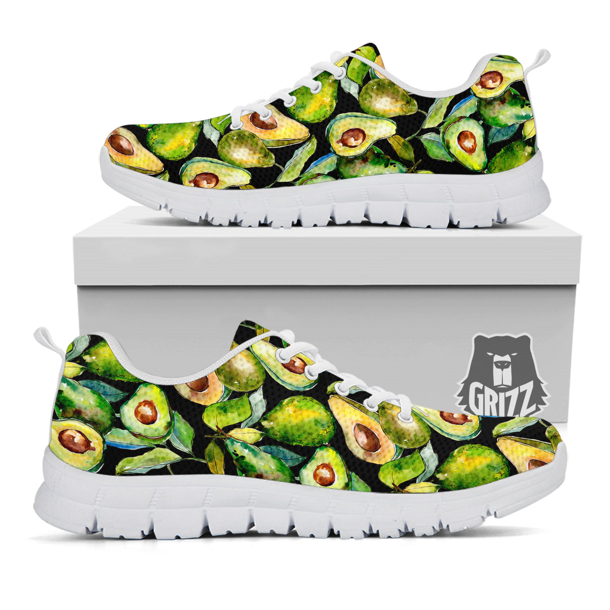 Avocado Watercolor Print Pattern White Sneaker-grizzshop