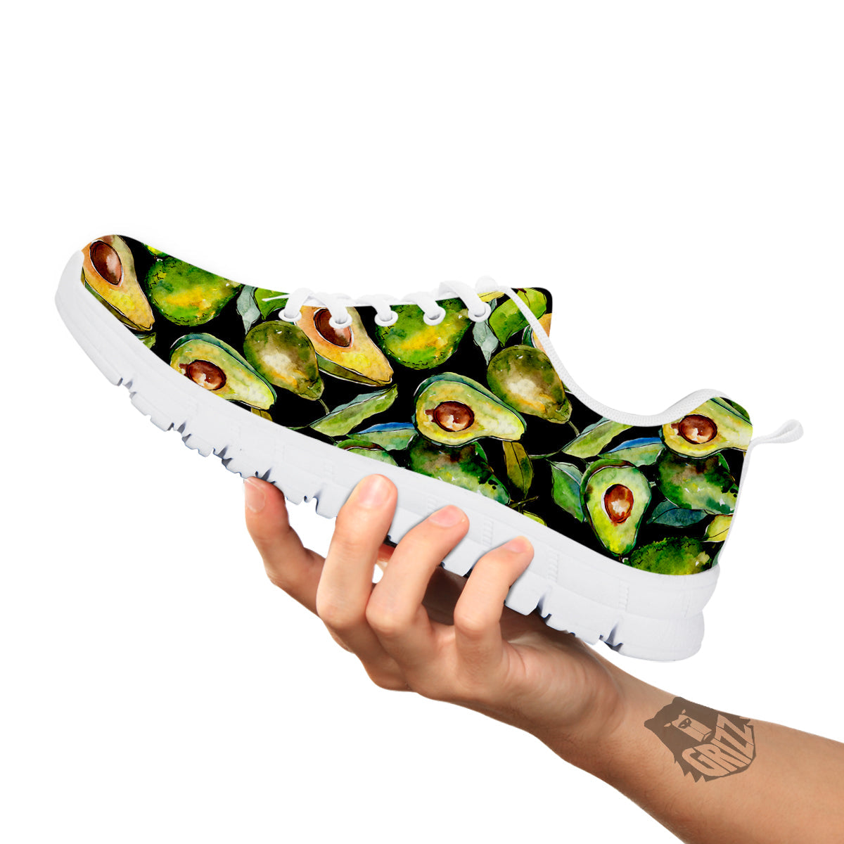 Avocado Watercolor Print Pattern White Sneaker-grizzshop