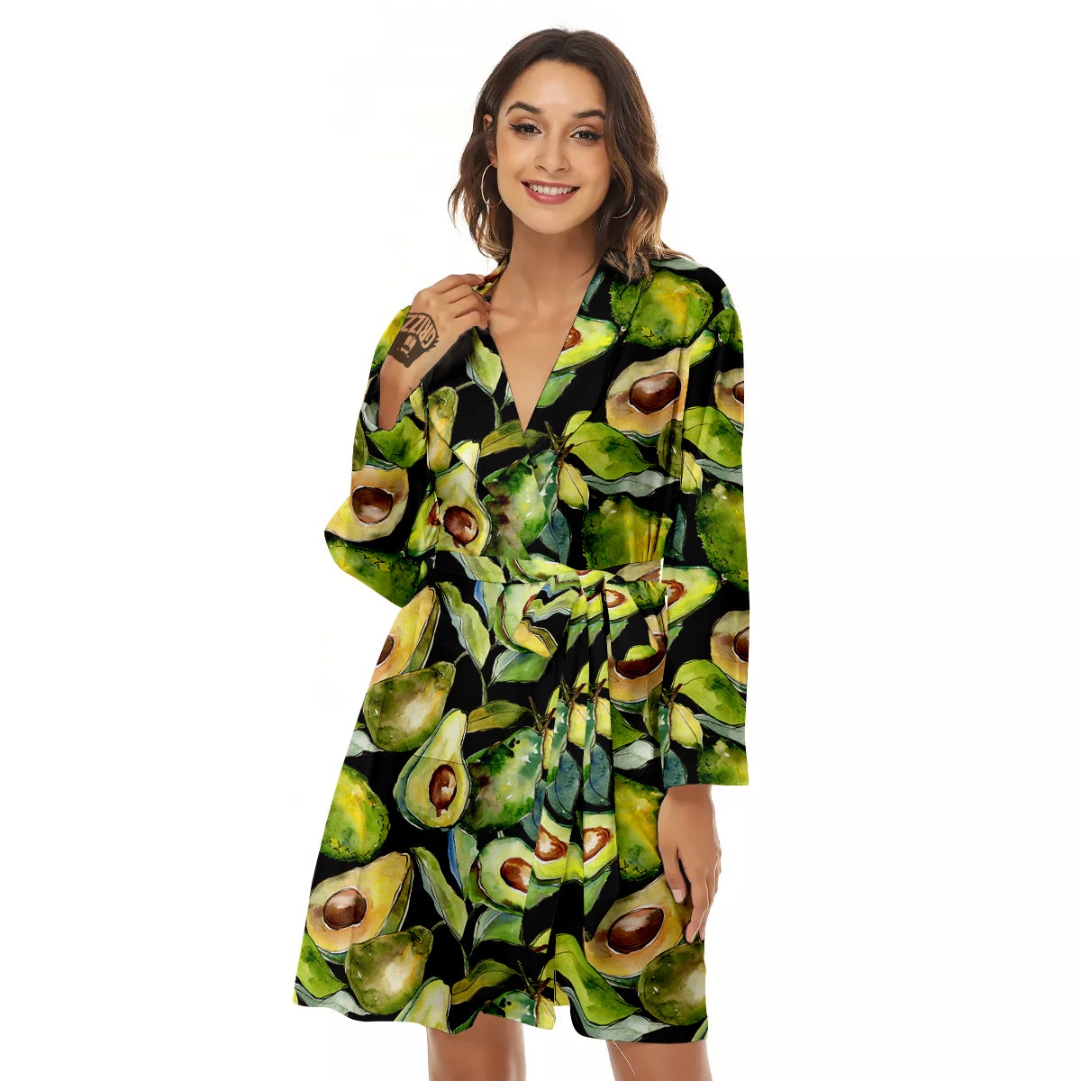 Avocado Watercolor Print Pattern Women's Robe-grizzshop