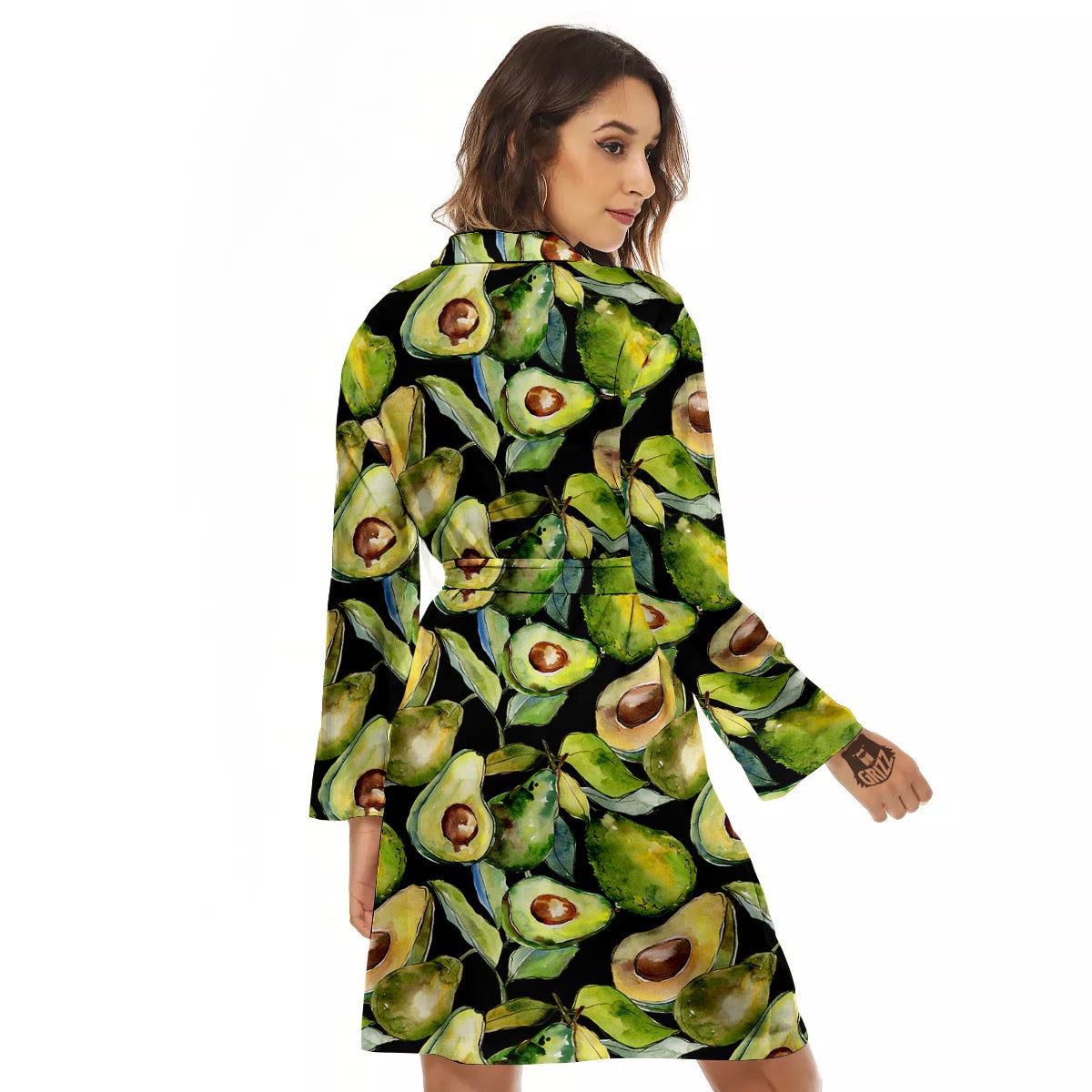 Avocado Watercolor Print Pattern Women's Robe-grizzshop