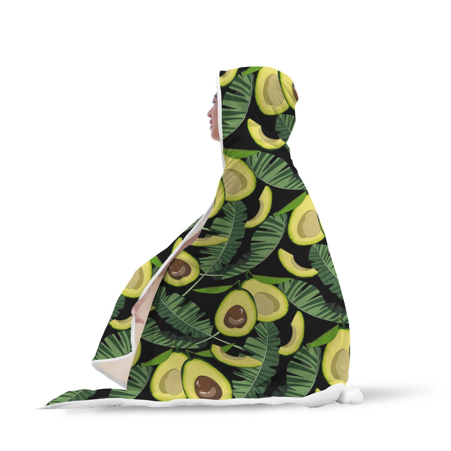 Avocado Floral Palm Leaves Pattern Print Hooded Blanket-grizzshop