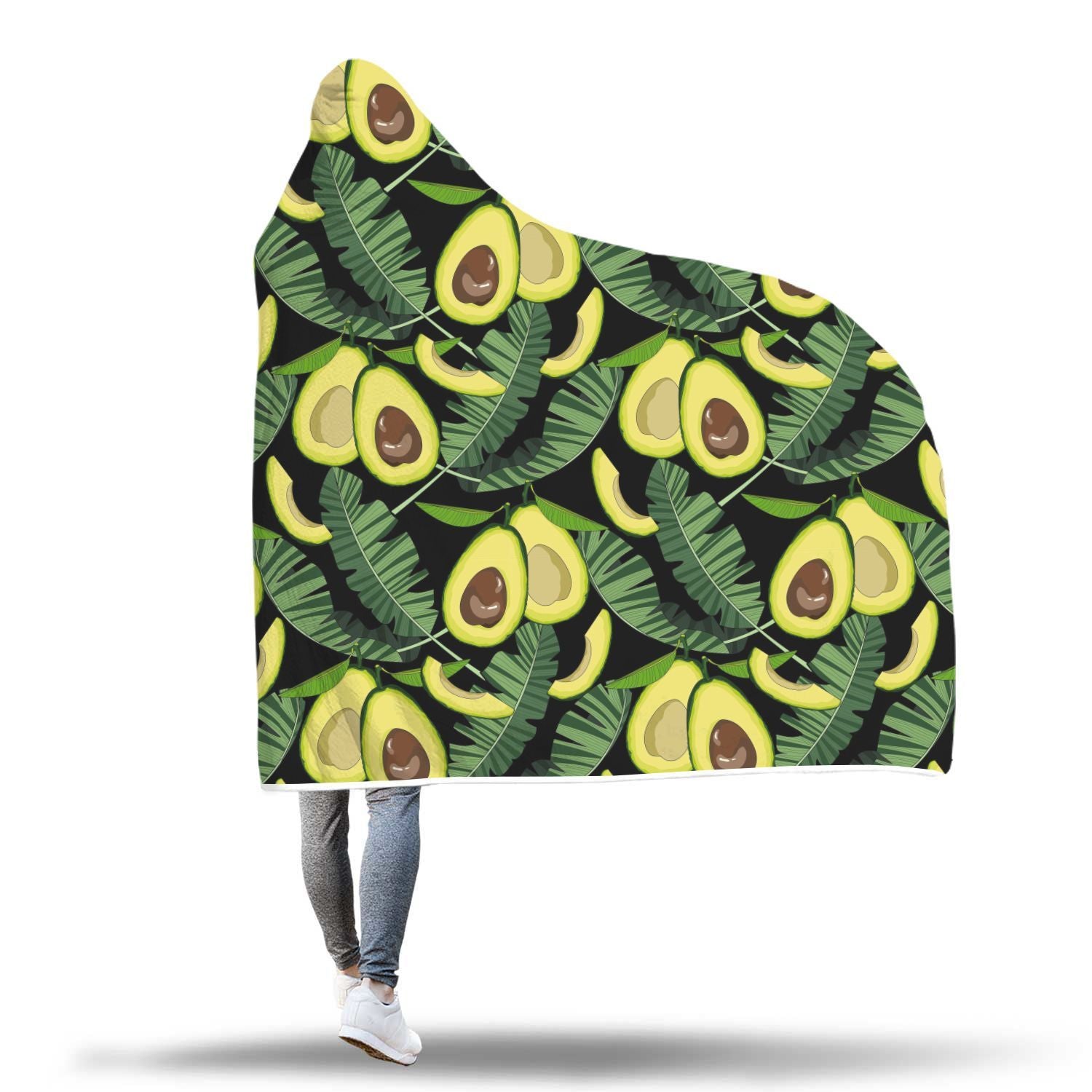 Avocado Floral Palm Leaves Pattern Print Hooded Blanket-grizzshop