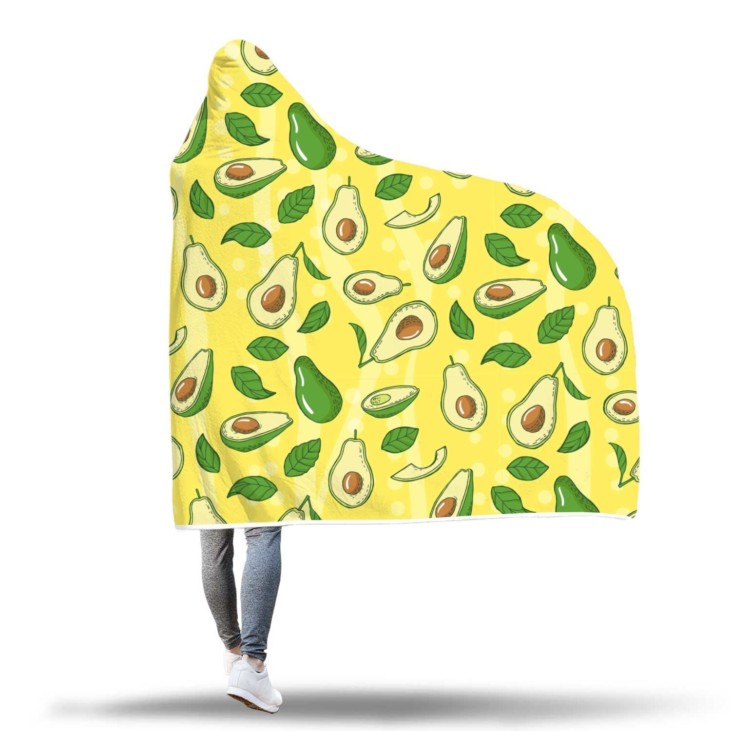 Avocado Yellow Pattern Print Hooded Blanket-grizzshop