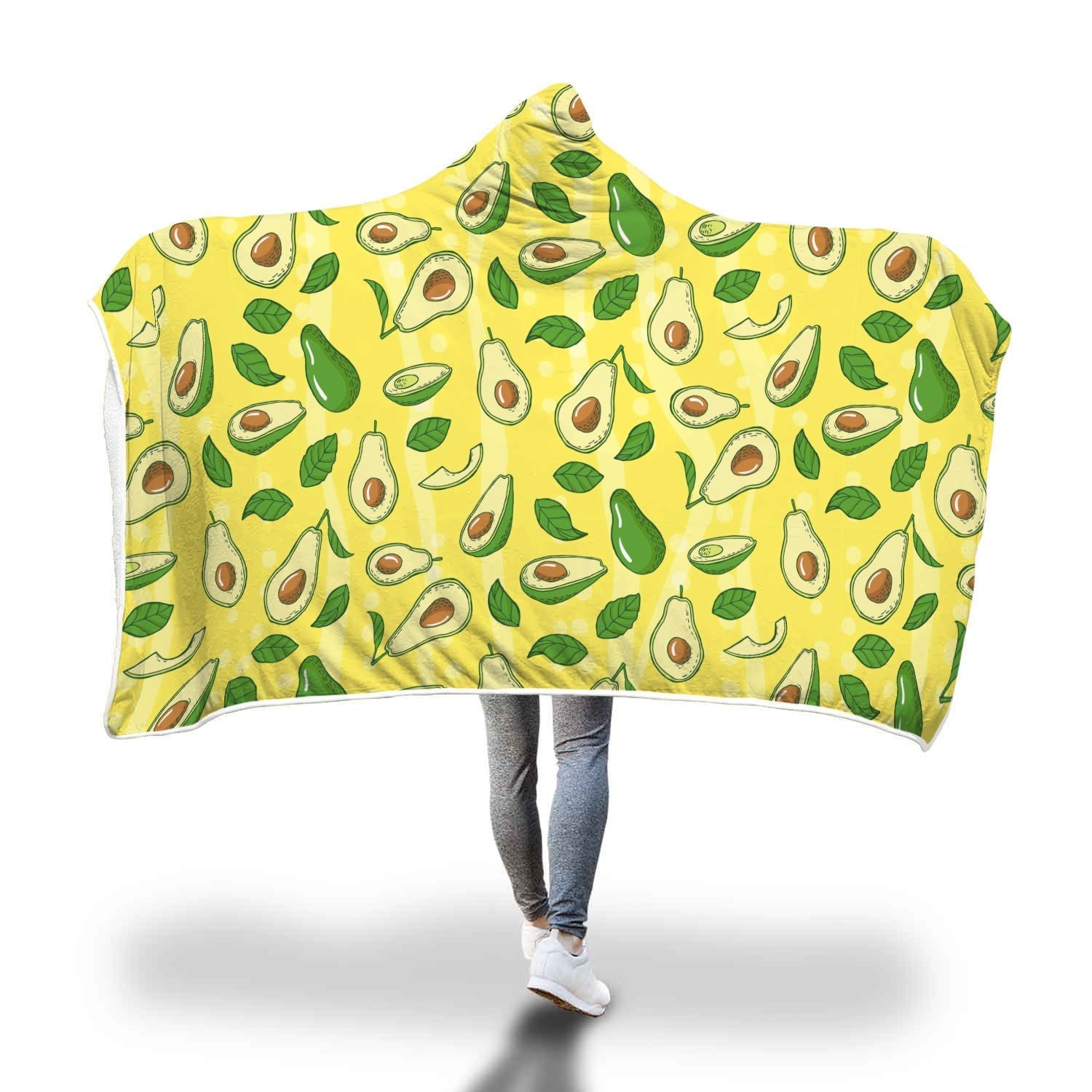 Avocado Yellow Pattern Print Hooded Blanket-grizzshop