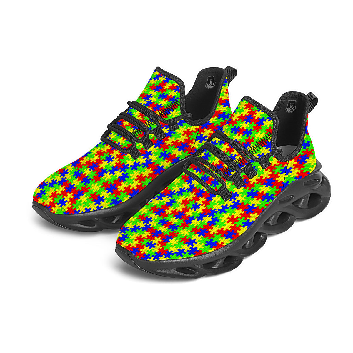 Awareness Jigsaw Colorful Autism Print Black Running Shoes-grizzshop